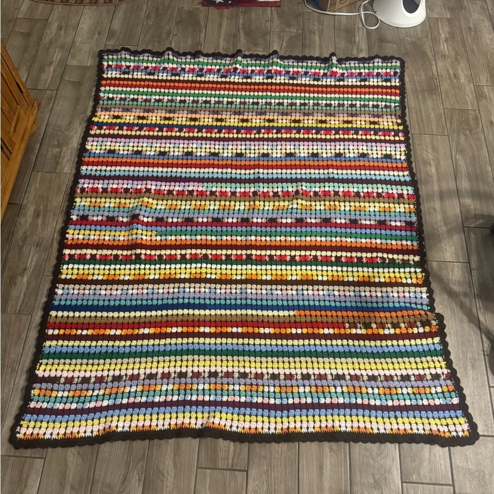 Colorful Striped Crochet Blanket afghan roseanne grandma 66" x 53" no flaws
